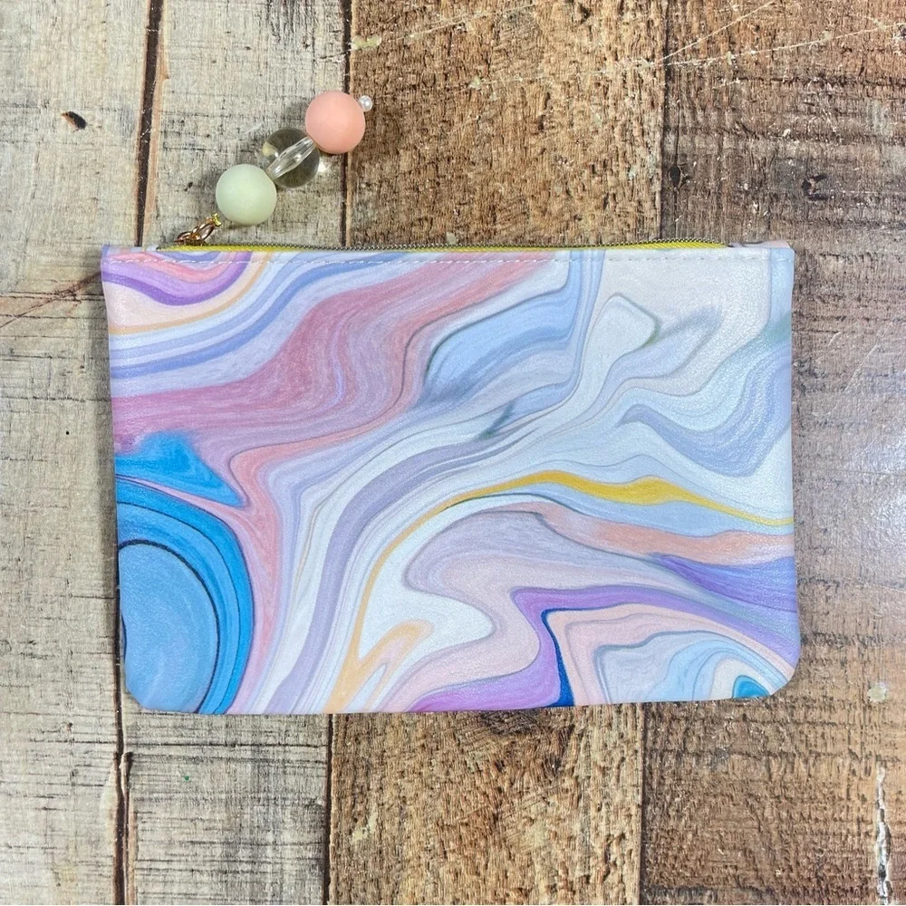 Ipsy Marble Pastel Watercolor Soft Pink Girly Feminine Makeup Bag Bundle